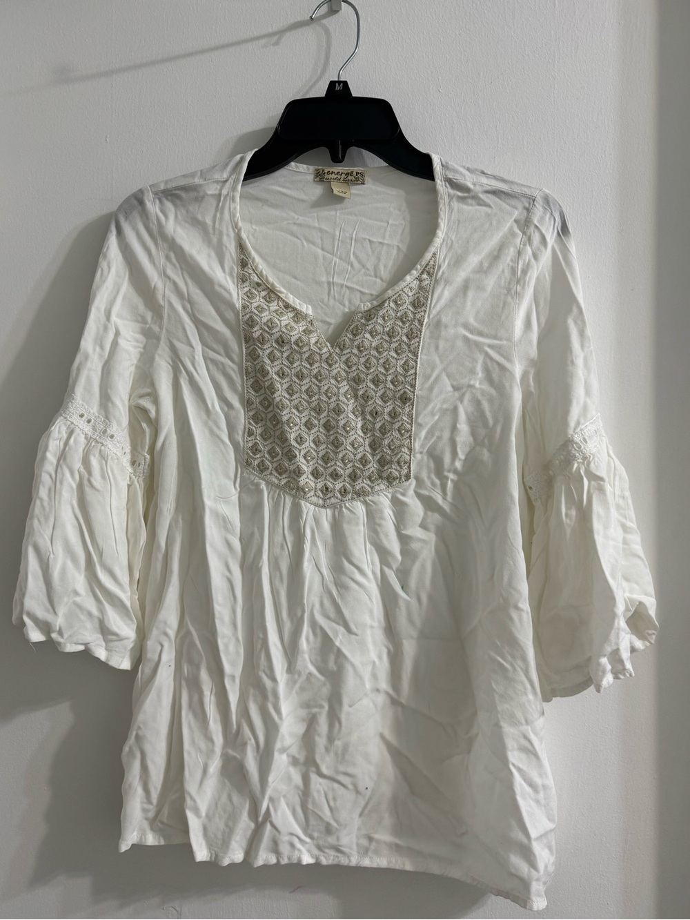 Lightweight Women's White Embroidered V-Neck Top | Size PS